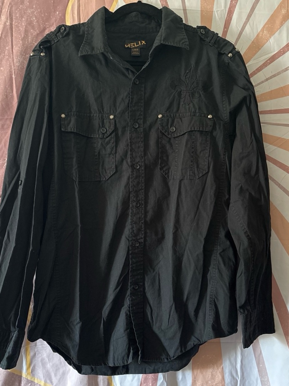 Helix Men’s Black Long-Sleeve Button-Down Shirt